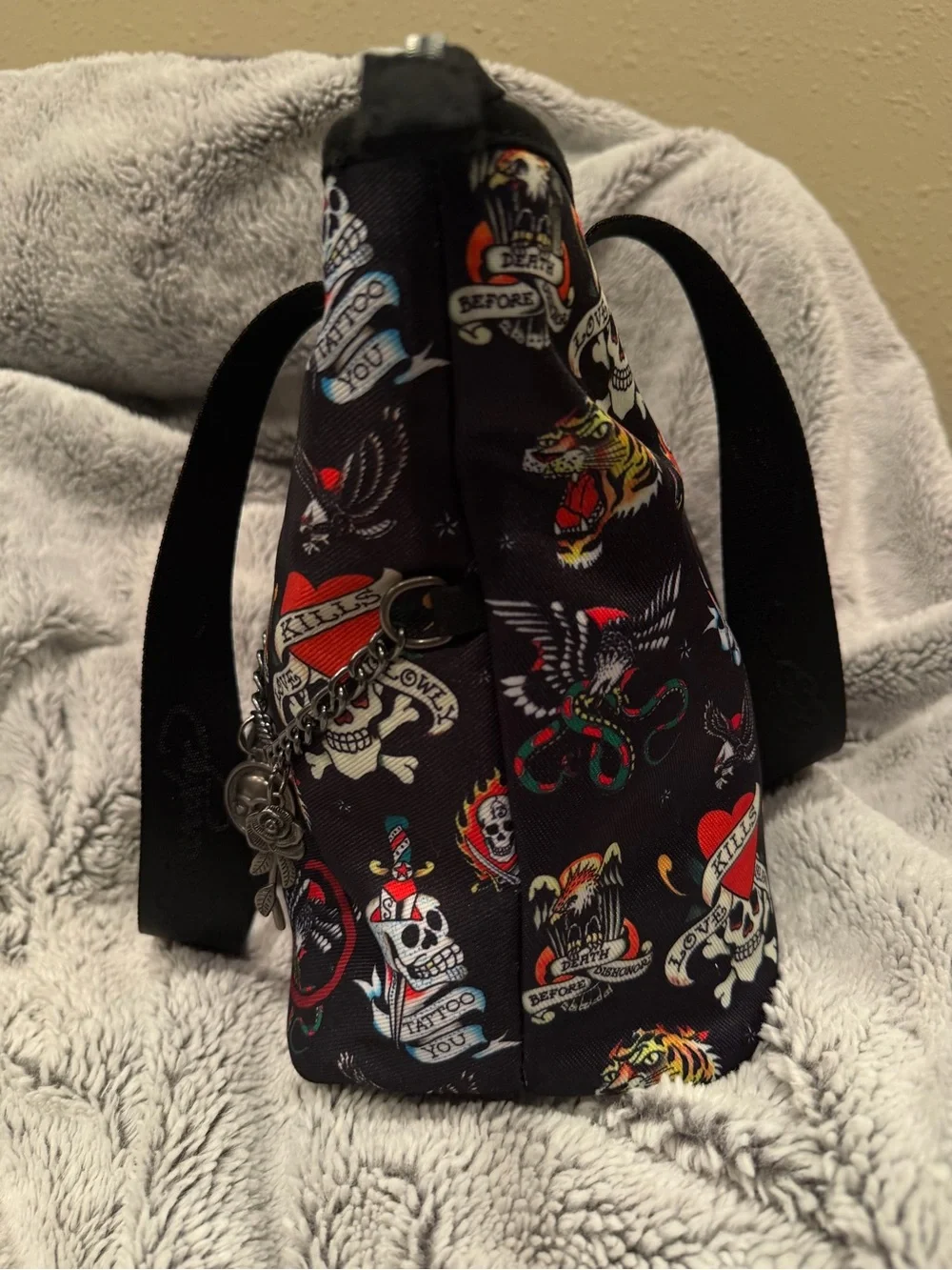 Ed Hardy “Love Kills Slowly” Tattoo Print Tote Bag NWT Black